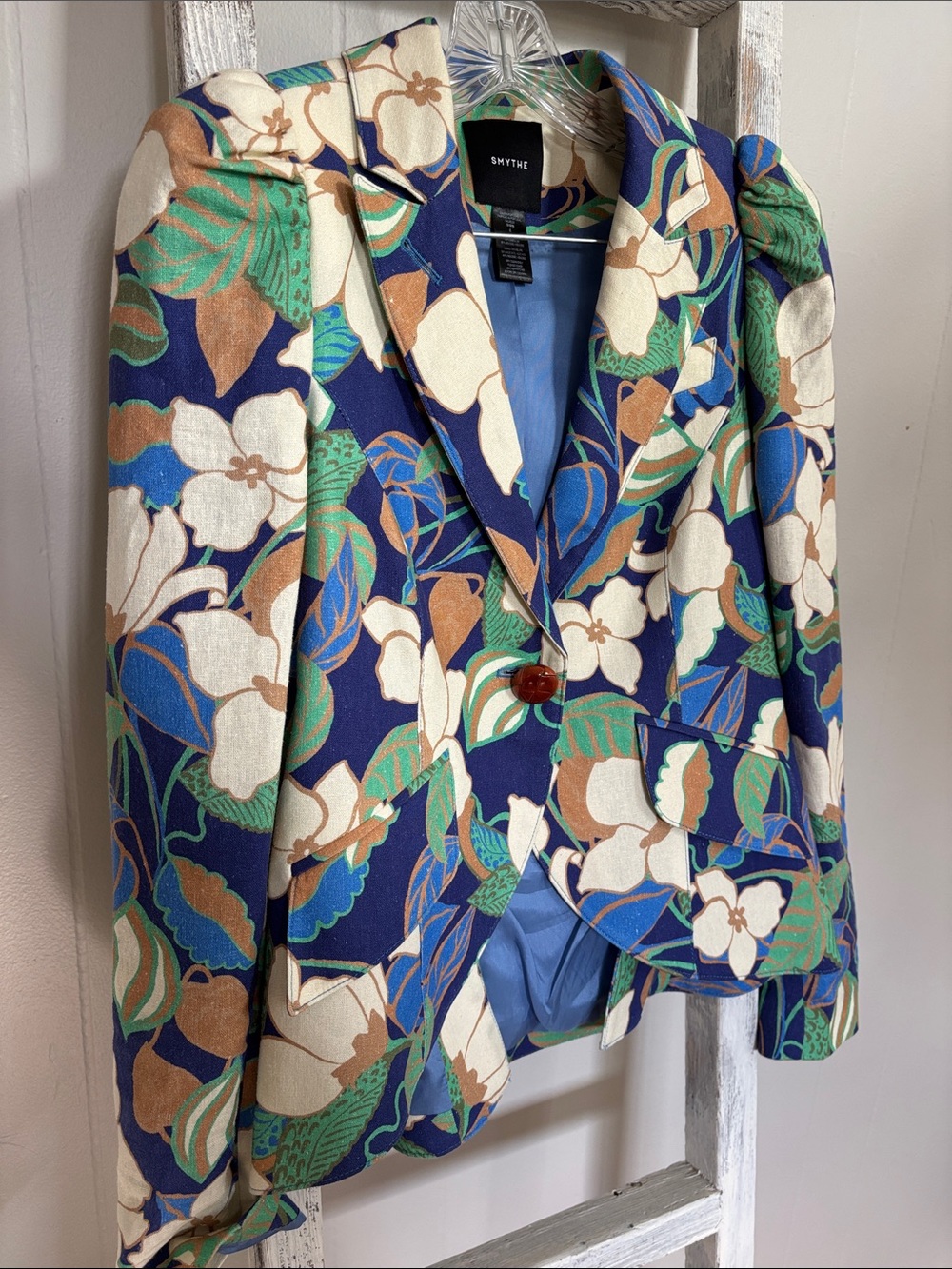 Smythe Navy Floral Tailored Blazer with Cream & Green Accents - Picture 3 of 7